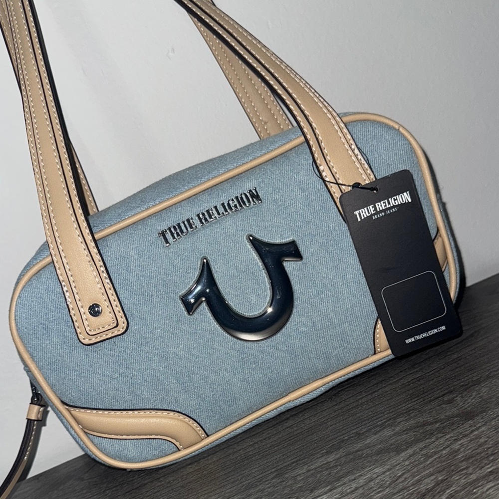 True Religion Blue and Tan Handbag